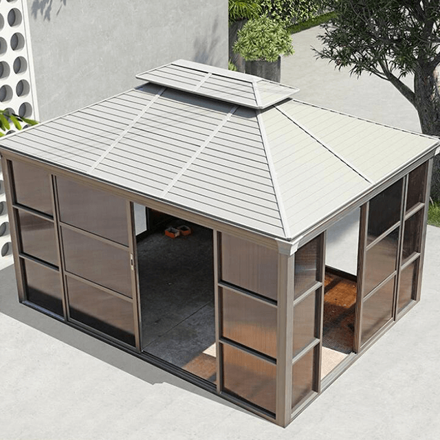 Gazebo de aluminio con puerta corredera