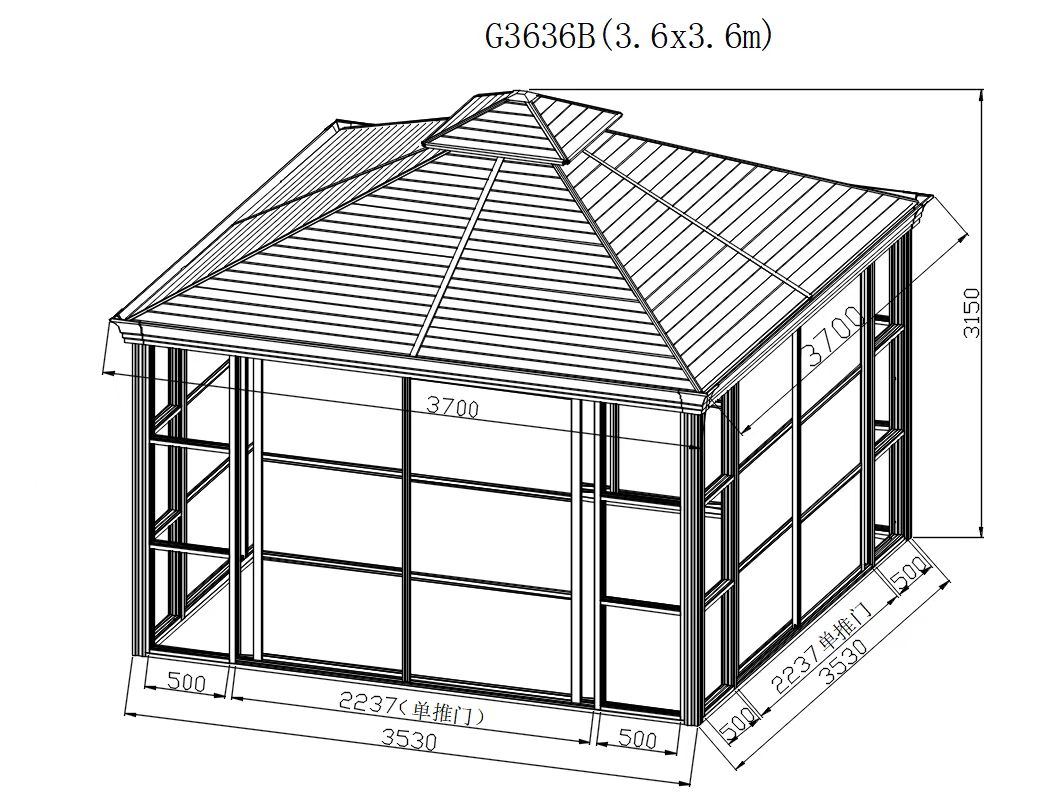 Gazebo de casa verde solar de 3 * 3 m directo de fábrica 